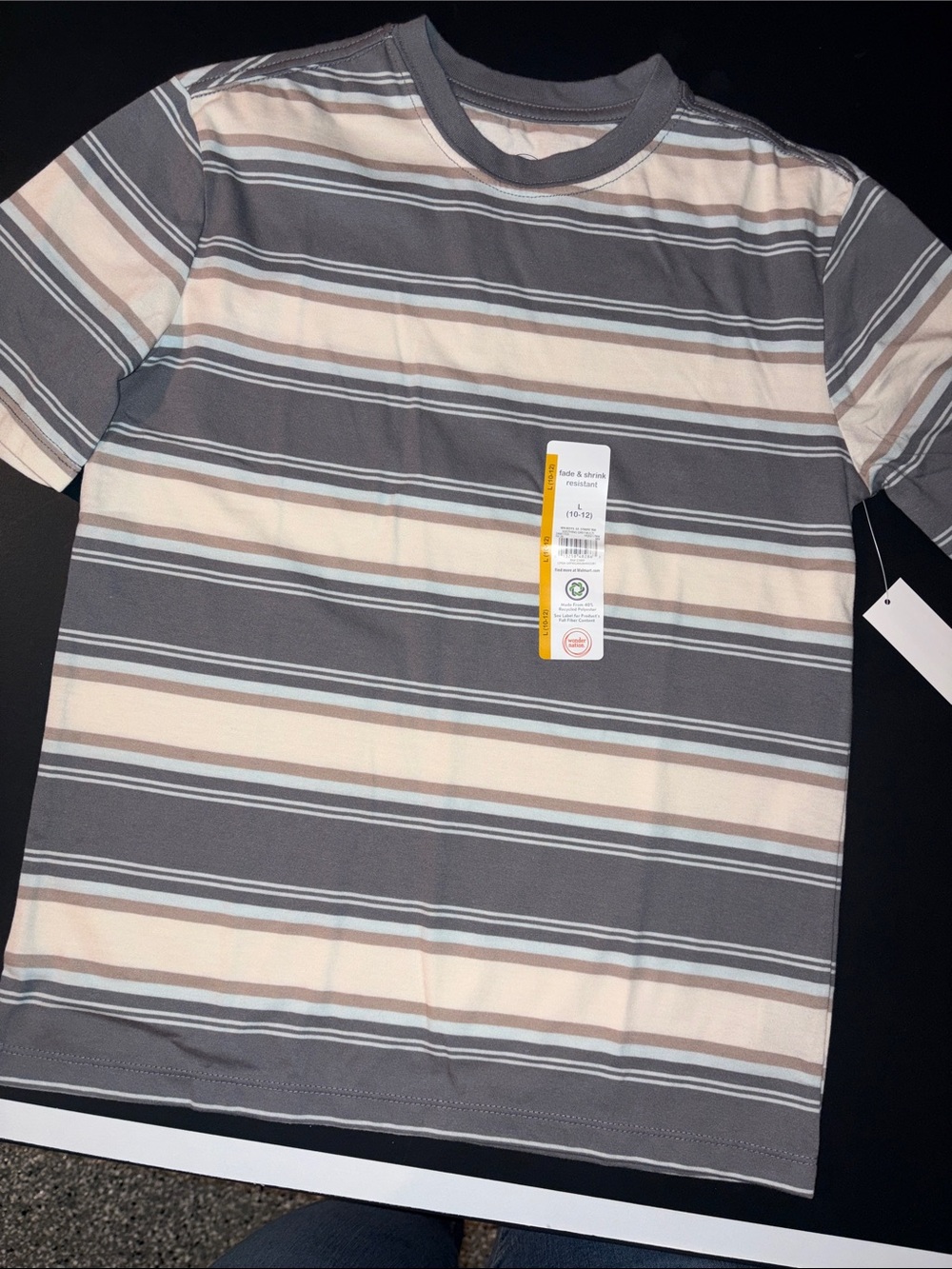 wonder nation Short-Sleeve Striped Tee - Gray, Cream, Light Blue